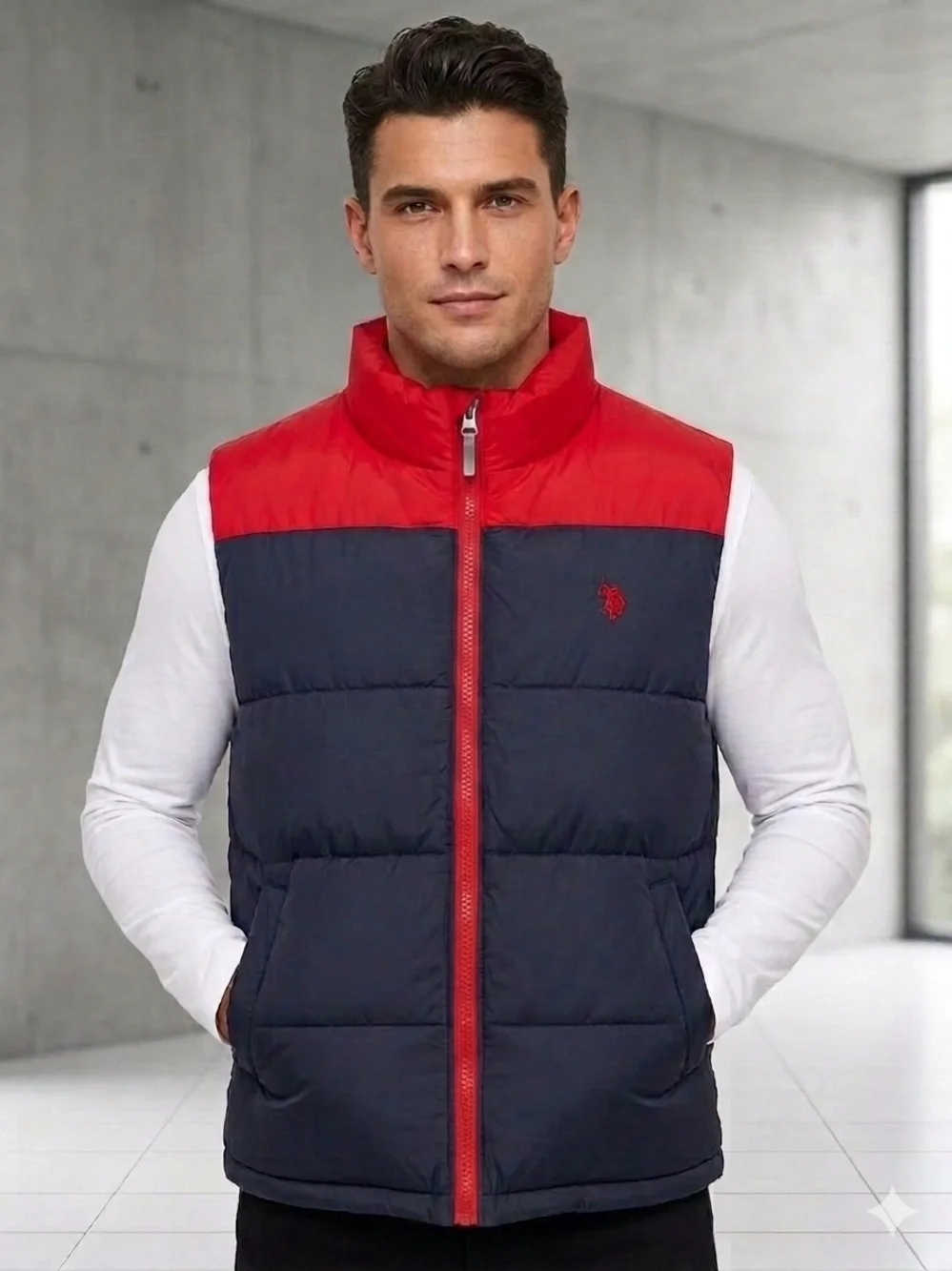 US Polo Assn Men’s Large Red/Black Colorblock Puffer Vest